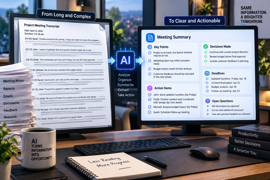 AI turning long documents into summaries and action items
